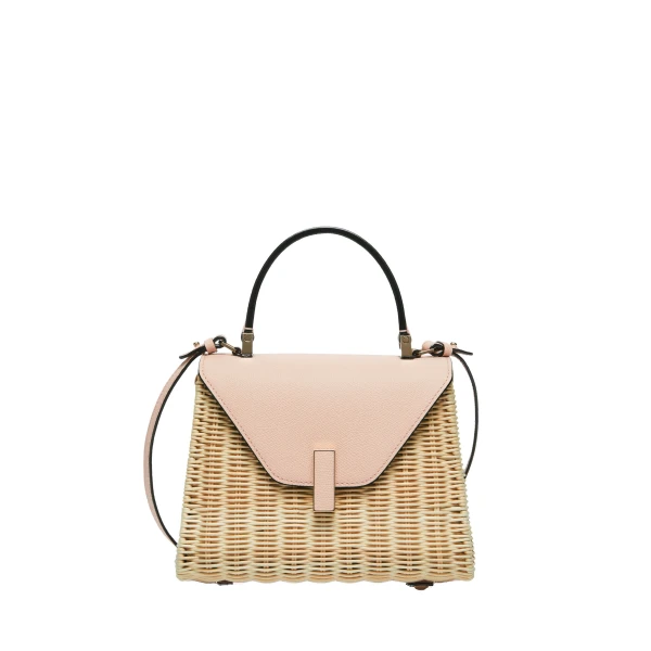Iside Wicker Top Handle Mini Bag in Beige and Bonne Mine Pink