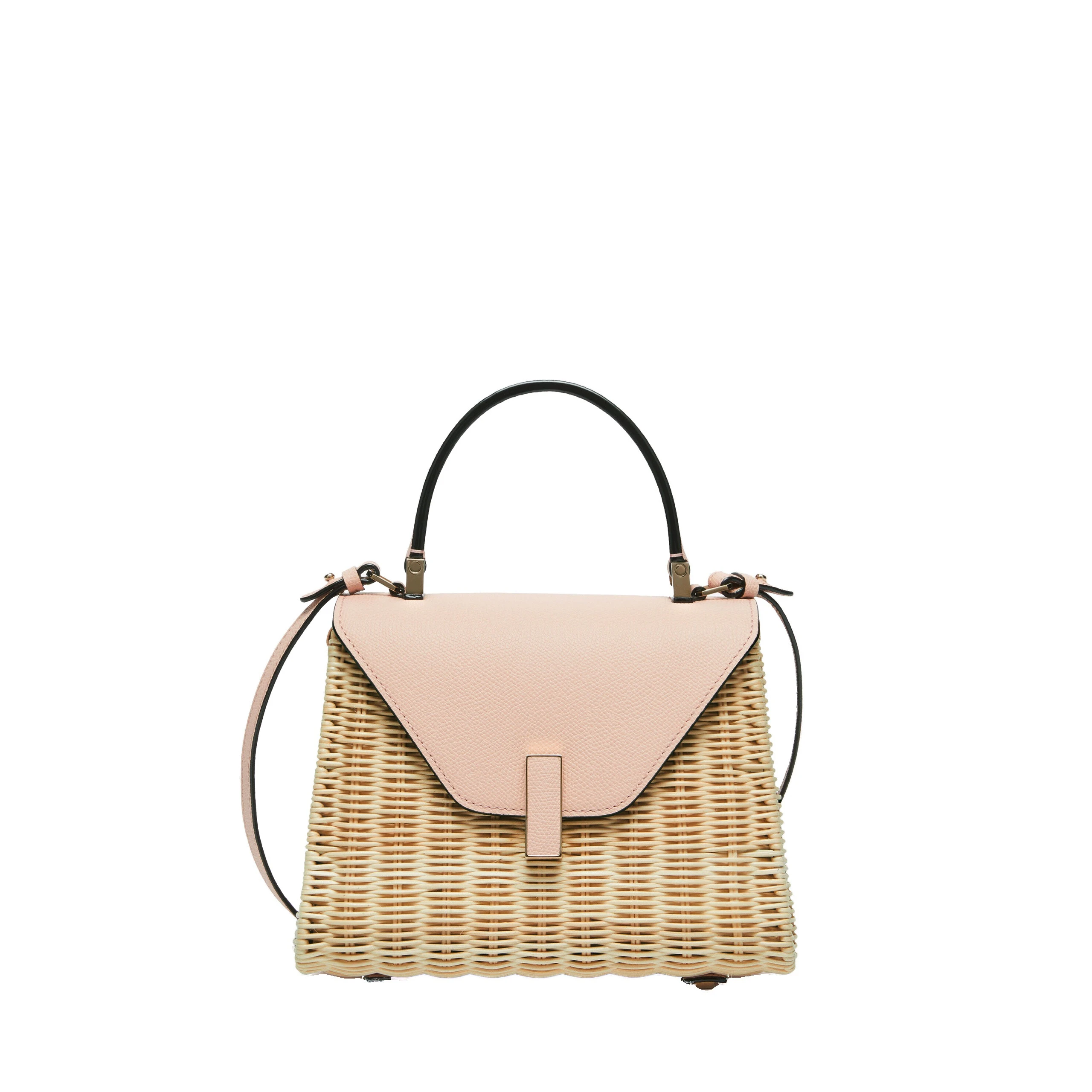 Valextra Iside Wicker Top Handle Mini Bag in Beige and Bonne Mine Pink Valextra Iside Wicker Top Handle Mini Bag in Beige and Bonne Mine Pink | Mini Bags | Coveti