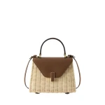 Valextra Iside Wicker Top Handle Mini Bag in Beige and Chocolate Brown | Mini Bags | Coveti