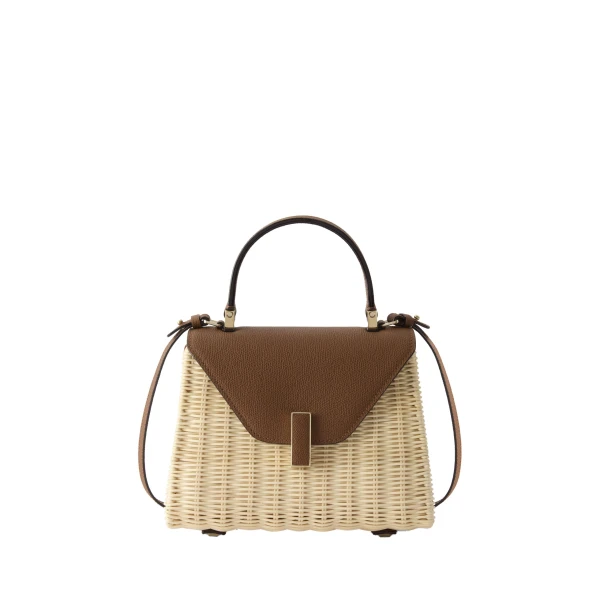 Iside Wicker Top Handle Mini Bag in Beige and Chocolate Brown