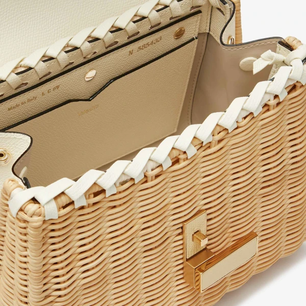 Valextra Iside Wicker Top Handle Mini Bag in Beige and Pergamena White | Mini Bags | Coveti