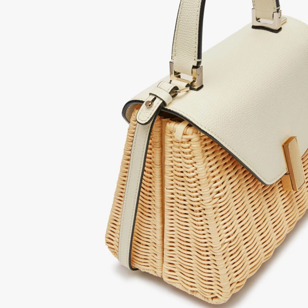 Valextra Iside Wicker Top Handle Mini Bag in Beige and Pergamena White | Mini Bags | Coveti