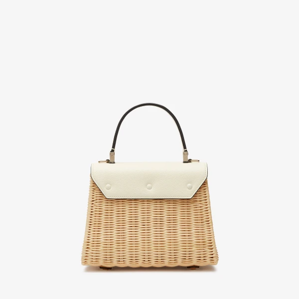 Valextra Iside Wicker Top Handle Mini Bag in Beige and Pergamena White | Mini Bags | Coveti