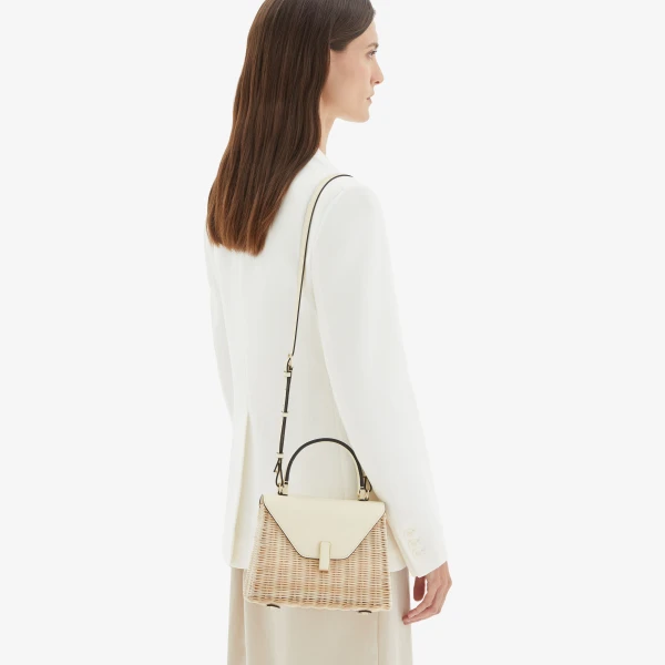 Valextra Iside Wicker Top Handle Mini Bag in Beige and Pergamena White | Mini Bags | Coveti