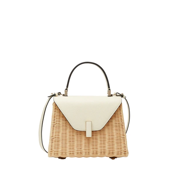 Iside Wicker Top Handle Mini Bag in Beige and Pergamena White