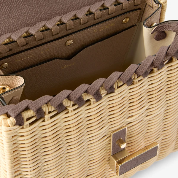 Valextra Iside Wicker Top Handle Mini Bag in Beige and Sahara | Mini Bags | Coveti