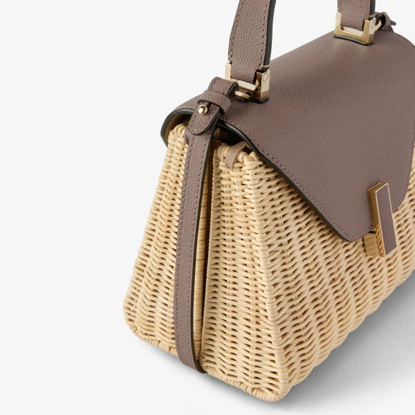 Valextra Iside Wicker Top Handle Mini Bag in Beige and Sahara | Mini Bags | Coveti