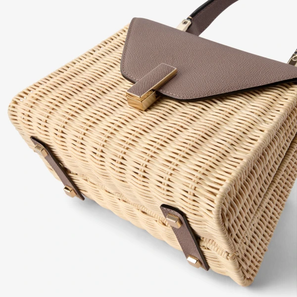 Valextra Iside Wicker Top Handle Mini Bag in Beige and Sahara | Mini Bags | Coveti