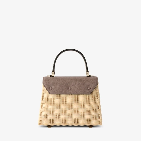 Valextra Iside Wicker Top Handle Mini Bag in Beige and Sahara | Mini Bags | Coveti