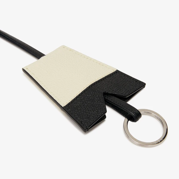 Valextra Key Holder with Lanyard in Pergamena White and Black | Keys Holder | Coveti
