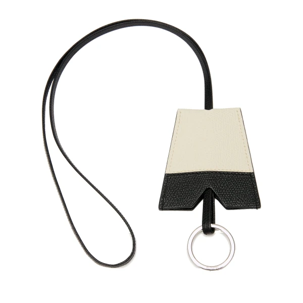 Key Holder with Lanyard in Pergamena White and Black