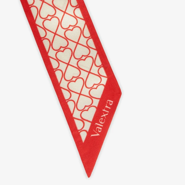 Valextra Love Silk Band in Pergamena White and Crimson Red | Scarves | Coveti