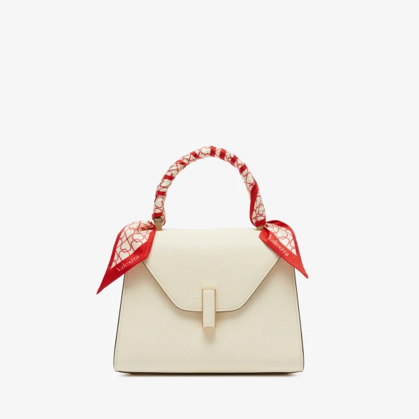 Valextra Love Silk Band in Pergamena White and Crimson Red | Scarves | Coveti