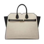 Valextra Milano Canvas Two Handles Large Bag in Sand Brown and Black | Totes & Top-Handle Bags | Coveti