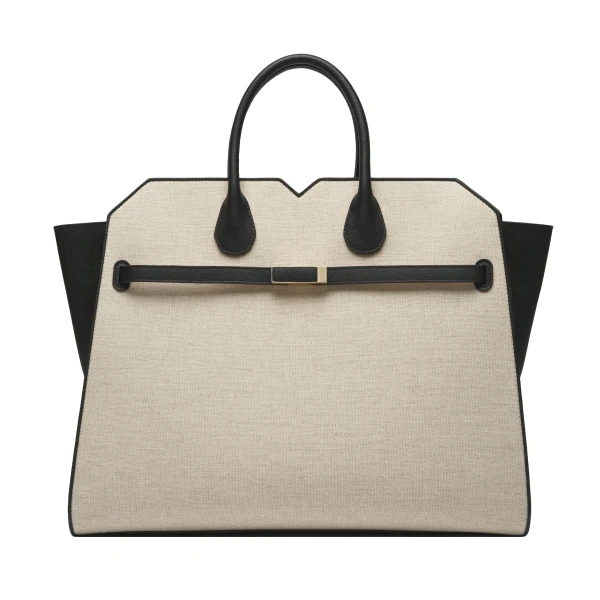 Milano Canvas Two Handles Large Bag in Sand Brown and Black