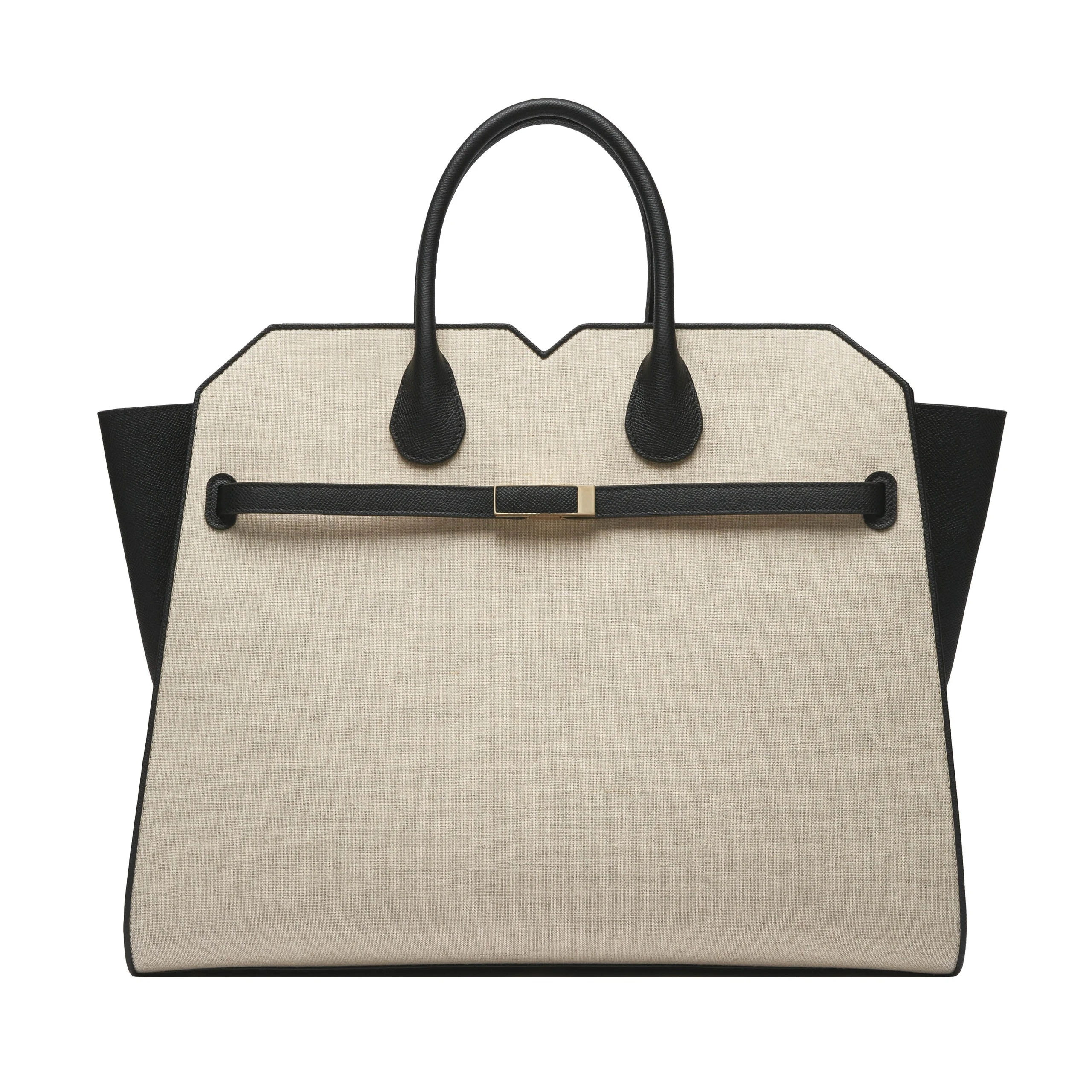 Valextra Milano Canvas Two Handles Large Bag in Sand Brown and Black Valextra Milano Canvas Two Handles Large Bag in Sand Brown and Black | Totes & Top-Handle Bags | Coveti