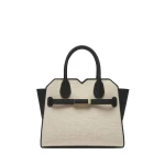 Valextra Milano Canvas Two Handles Mini Bag in Sand Brown and Black | Mini Bags | Coveti
