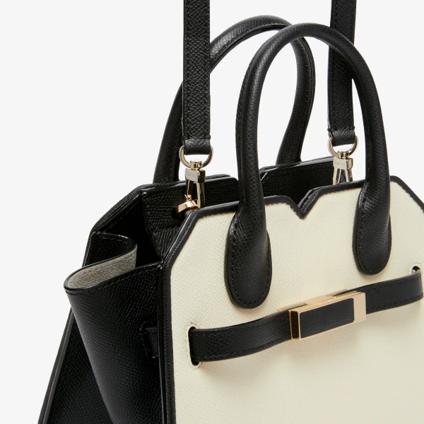 Valextra Milano Chiaroscuro Crossbody Micro Bag in Pergamena White and Black | Shoulder & Crossbody Bags | Coveti