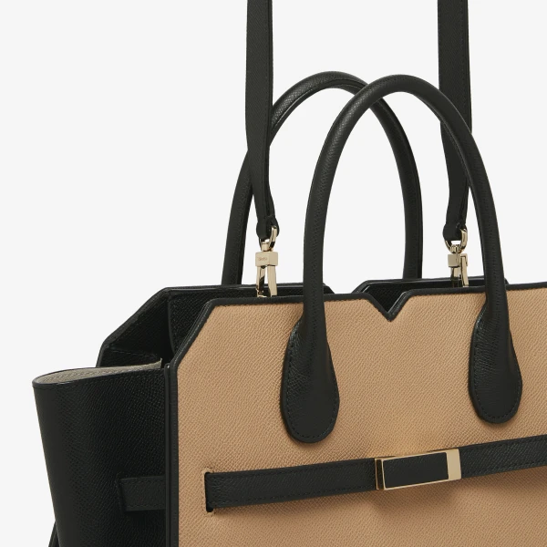 Valextra Milano Chiaroscuro Two Handles Medium Bag in Cashmere Beige and Black | Totes & Top-Handle Bags | Coveti