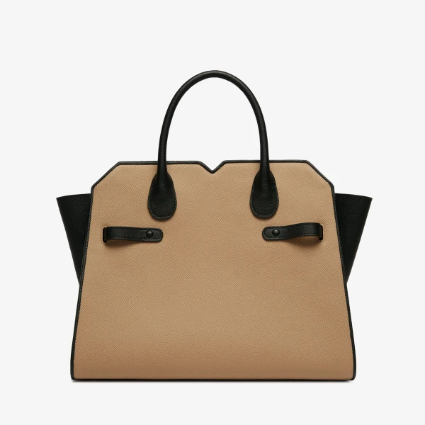 Valextra Milano Chiaroscuro Two Handles Medium Bag in Cashmere Beige and Black | Totes & Top-Handle Bags | Coveti