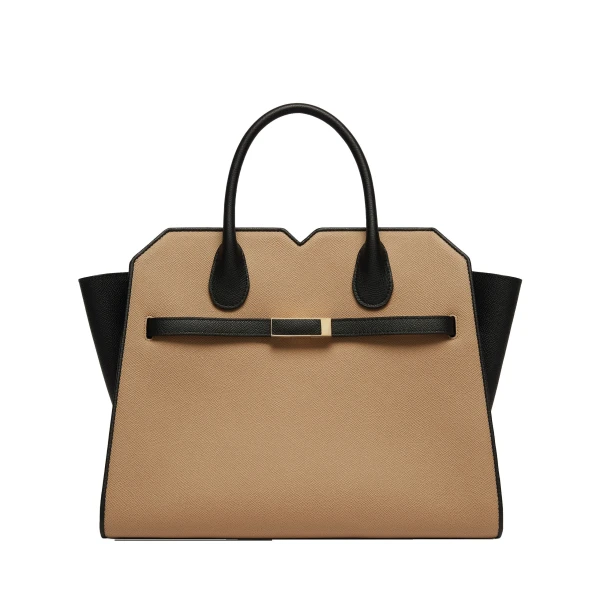 Milano Chiaroscuro Two Handles Medium Bag in Cashmere Beige and Black