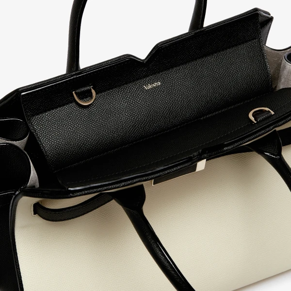 Valextra Milano Chiaroscuro Two Handles Medium Bag in Pergamena White and Black | Totes & Top-Handle Bags | Coveti