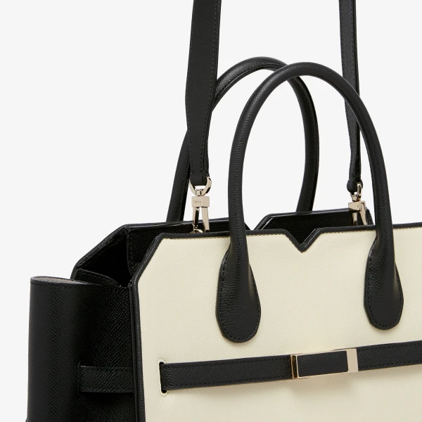 Valextra Milano Chiaroscuro Two Handles Medium Bag in Pergamena White and Black | Totes & Top-Handle Bags | Coveti