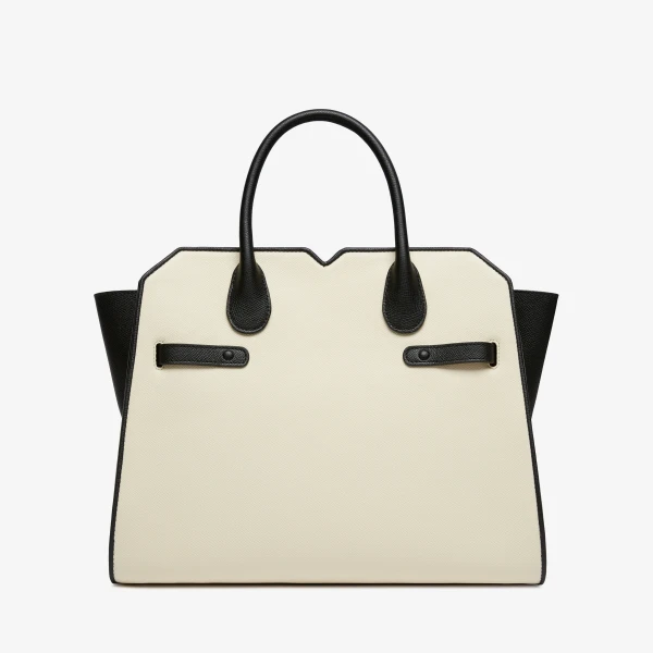 Valextra Milano Chiaroscuro Two Handles Medium Bag in Pergamena White and Black | Totes & Top-Handle Bags | Coveti