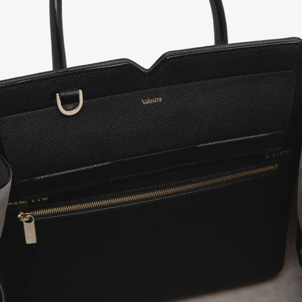 Valextra Milano Chiaroscuro Two Handles Medium Bag in Pergamena White and Black | Totes & Top-Handle Bags | Coveti
