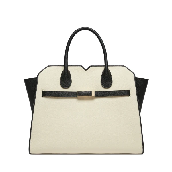 Milano Chiaroscuro Two Handles Medium Bag in Pergamena White and Black