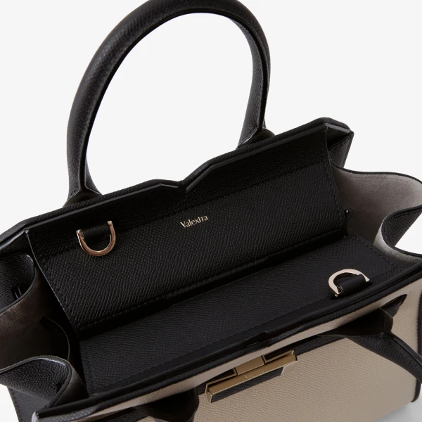 Valextra Milano Chiaroscuro Two Handles Mini Bag in Pergamena White and Black | Mini Bags | Coveti