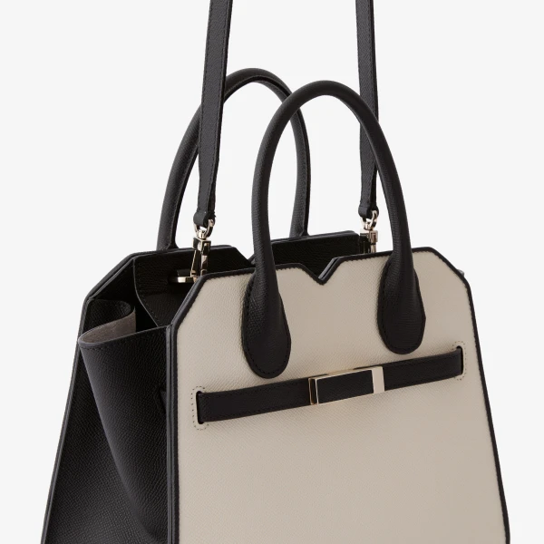 Valextra Milano Chiaroscuro Two Handles Mini Bag in Pergamena White and Black | Mini Bags | Coveti
