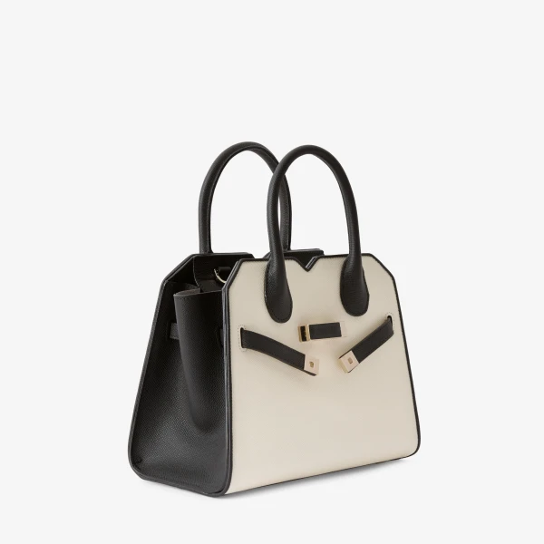 Valextra Milano Chiaroscuro Two Handles Mini Bag in Pergamena White and Black | Mini Bags | Coveti