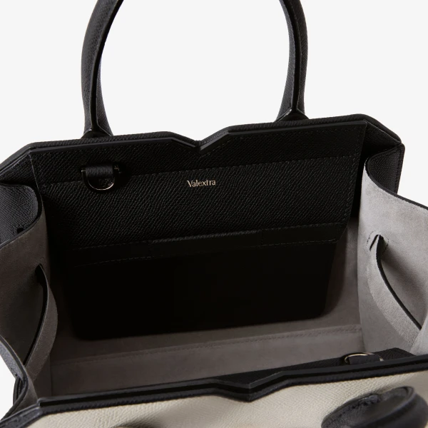 Valextra Milano Chiaroscuro Two Handles Mini Bag in Pergamena White and Black | Mini Bags | Coveti