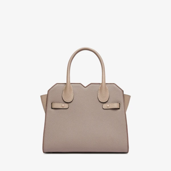 Valextra Milano Chiaroscuro Two Handles Mini Bag in Pink Nude and Sahara Brown | Mini Bags | Coveti