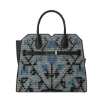Valextra Milano Flower Pibiones Two Handles Medium Bag in Grey, Niagara Blue and Black | Totes & Top-Handle Bags | Coveti