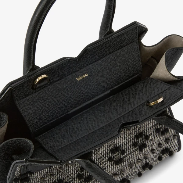 Valextra Milano Flowers Pibiones Two Handles Mini Bag in Grey and Black | Mini Bags | Coveti