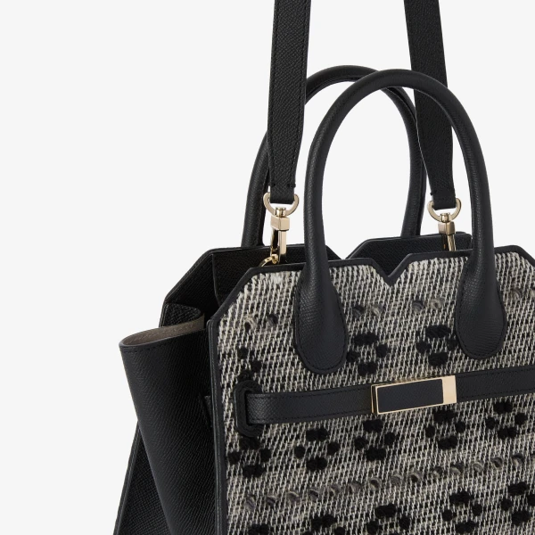 Valextra Milano Flowers Pibiones Two Handles Mini Bag in Grey and Black | Mini Bags | Coveti