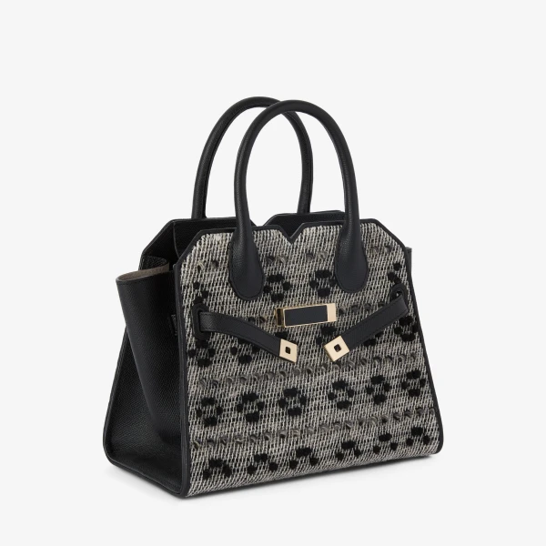 Valextra Milano Flowers Pibiones Two Handles Mini Bag in Grey and Black | Mini Bags | Coveti