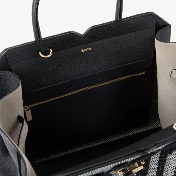 Valextra Milano Forest Pibiones Two Handles Medium Bag in Black and Grey | Totes & Top-Handle Bags | Coveti