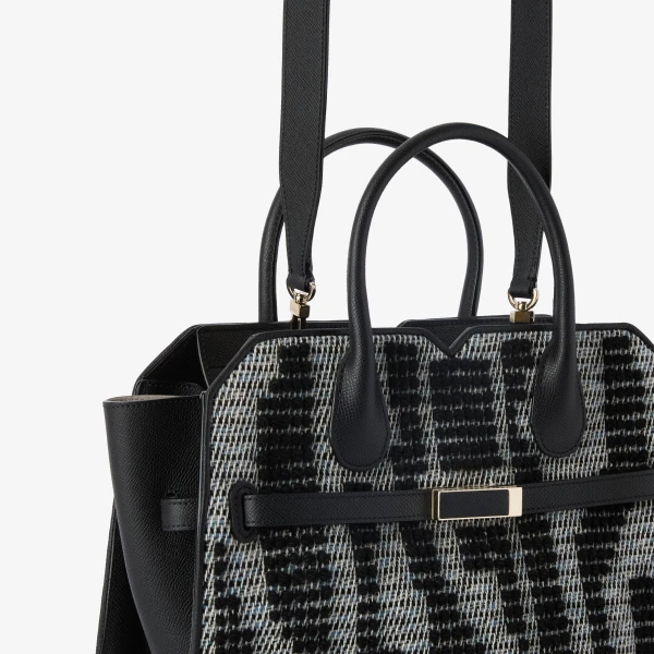 Valextra Milano Forest Pibiones Two Handles Medium Bag in Black and Grey | Totes & Top-Handle Bags | Coveti