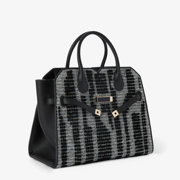 Valextra Milano Forest Pibiones Two Handles Medium Bag in Black and Grey | Totes & Top-Handle Bags | Coveti