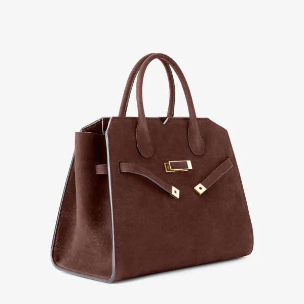 Valextra Milano Senso Two Handles Medium Bag in Chocolate Brown | Totes & Top-Handle Bags | Coveti