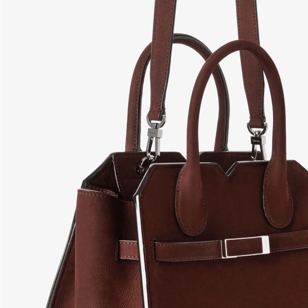 Valextra Milano Senso Two Handles Mini Bag in Chocolate Brown | Mini Bags | Coveti
