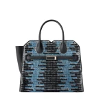 Valextra Milano Sunset Pibiones Two Handles Medium Bag in Black, Niagara Blue and Grey | Totes & Top-Handle Bags | Coveti