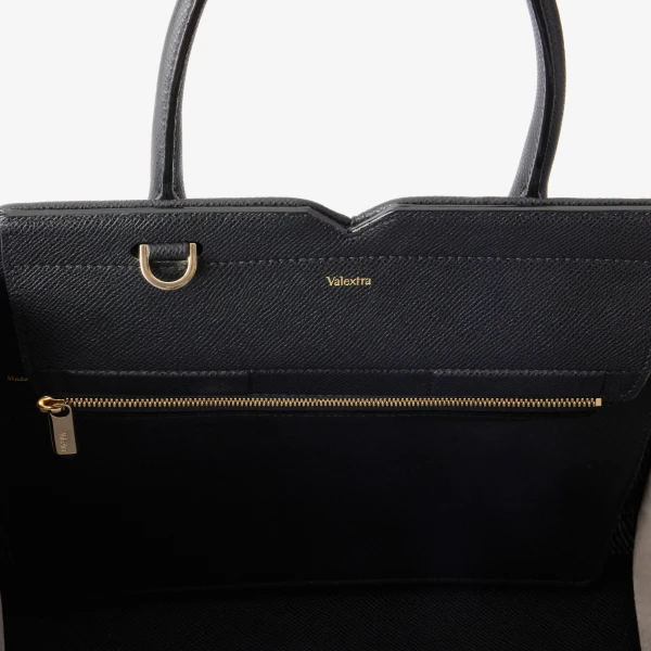 Valextra Milano Sunset Pibiones Two Handles Medium Bag in Black, Niagara Blue and Grey | Totes & Top-Handle Bags | Coveti