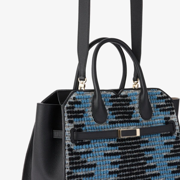 Valextra Milano Sunset Pibiones Two Handles Medium Bag in Black, Niagara Blue and Grey | Totes & Top-Handle Bags | Coveti