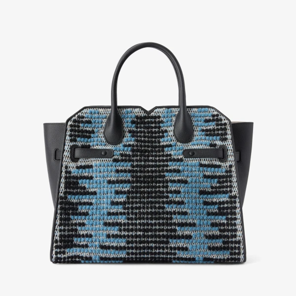 Valextra Milano Sunset Pibiones Two Handles Medium Bag in Black, Niagara Blue and Grey | Totes & Top-Handle Bags | Coveti