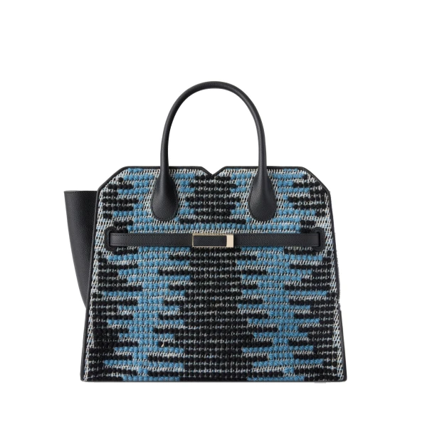 Valextra Milano Sunset Pibiones Two Handles Medium Bag in Black, Niagara Blue and Grey | Totes & Top-Handle Bags | Coveti