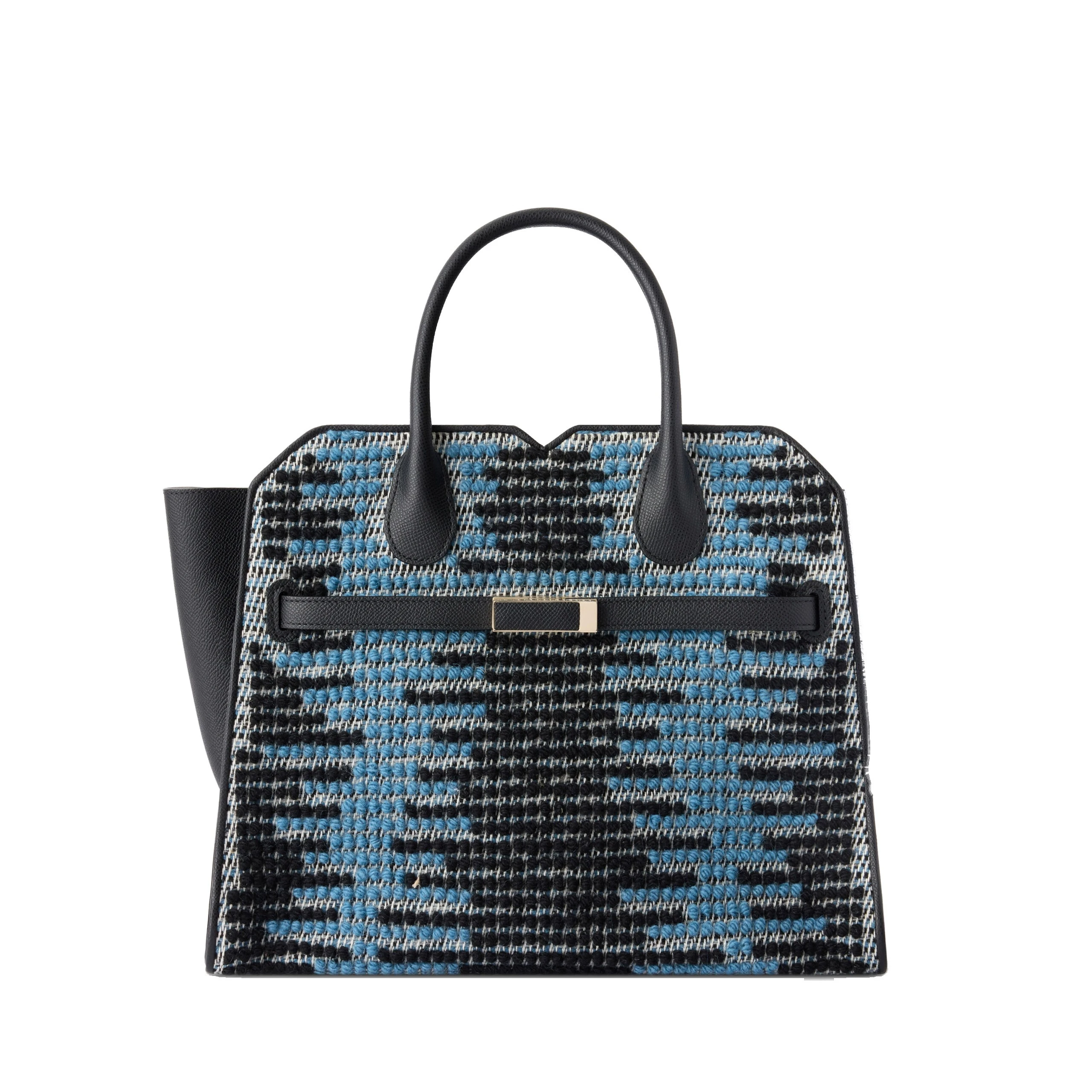 Valextra Milano Sunset Pibiones Two Handles Medium Bag in Black, Niagara Blue and Grey Valextra Milano Sunset Pibiones Two Handles Medium Bag in Black, Niagara Blue and Grey | Totes & Top-Handle Bags | Coveti